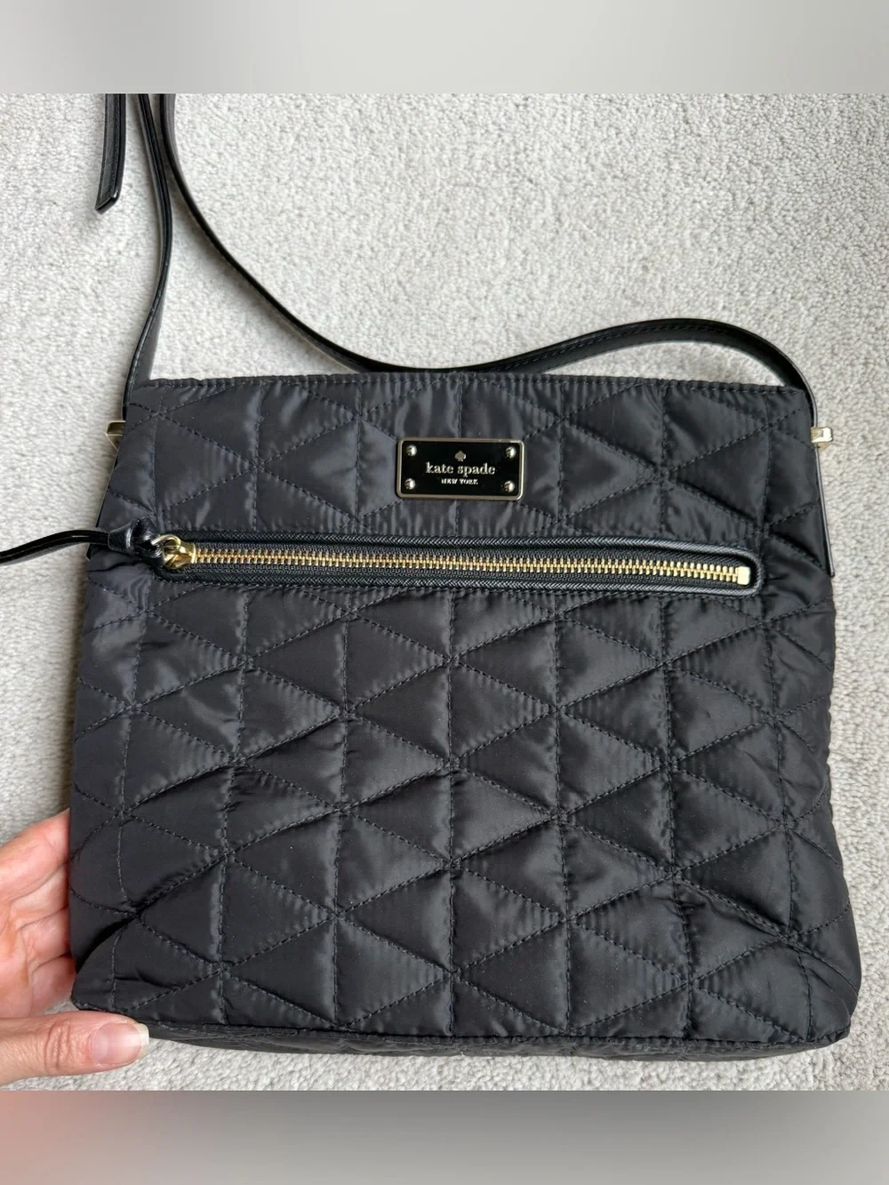 Kate Spade New York Black Quilted Nylon Crossbody Shoulder Bag Gold Tone